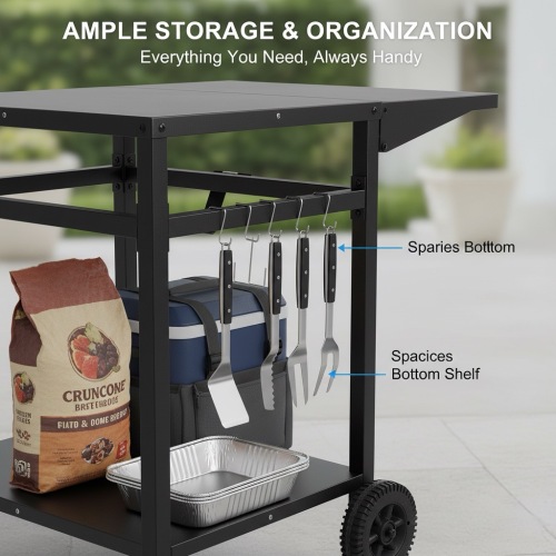 GFTOP รถเข็นย่างชั้นวางข้างแบบเคลื่อนย้ายได้พร้อมตะขอสี่อัน