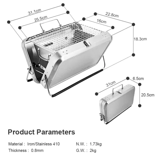 Portable Backpack Stainless Steel BBQ Grill Outdoor Portable Carbon Mini Charcoal Grill for Picnic
