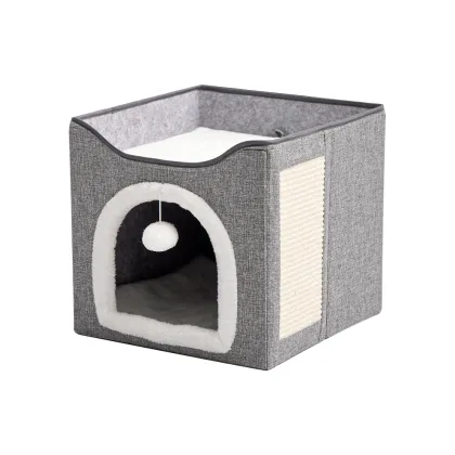 Foldable Indoor Pet House with Cat Scratch Board, Ball, and Cube Design for Cats
