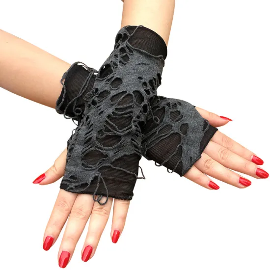 1Pair Sexy Gothic Black Fingerless Long Glove Halloween Funny Punk Rock Gloves Jazz Disco Mittens Clubwear Dance Cosplay Costume