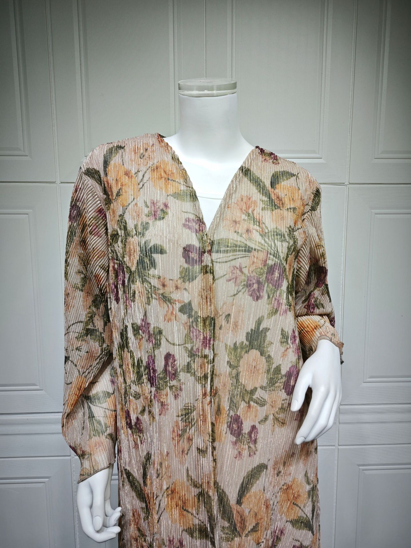 Floral Pleated Two Piece Abaya Set with Hijab