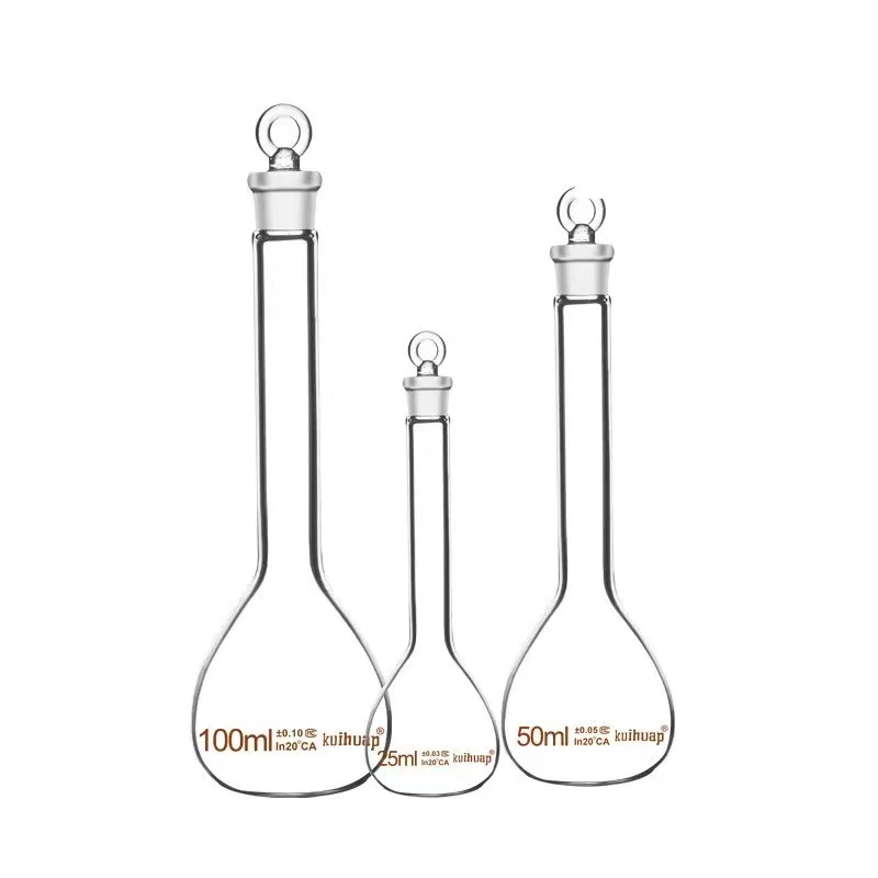 Borosilicato vetro trasparente pallone volumetrico con tappo 100ml