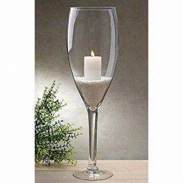 Clear Stemmed Glass Candle Holder, Customized Designs on Cups are Accepted