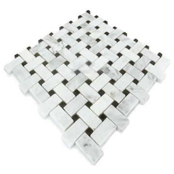 Carrara White Marble Honed Basketweave Mosaic Tile 12x12 with Black Dots