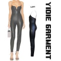 Glanzende verstelbare lusband faux lederen slanke jumpsuits