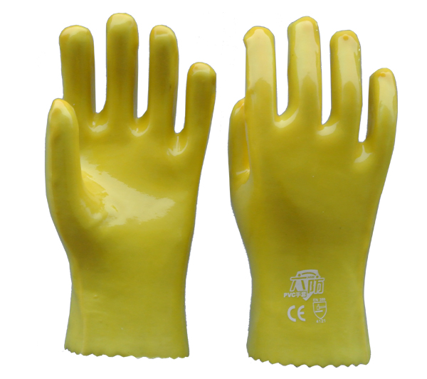 Yellow PVC coated gloves cotton linning