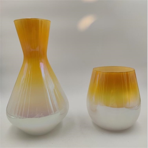 Amber ombre color wine decanter and glass cup