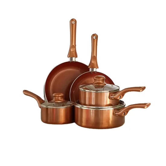 Aluminum Ceramic Non-Stick Cookware Set: Casserole, Fry Pan, Sauce Pan & Soup Pot with Glass Lids