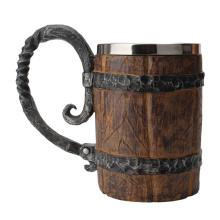 550ml Beer Mugs barrel Stainless Steel 3D Beer Mug Goblet Game Tankard Coffee Double Layer Cup Wooden Wine Mugs men Drinkware