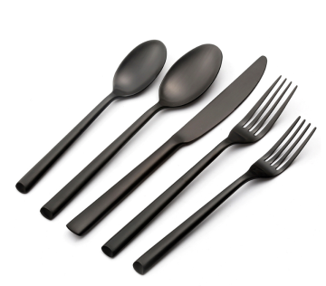 Luxury Black Silverware Flatware Set for Wedding - 5 Piece Dinnerware Set