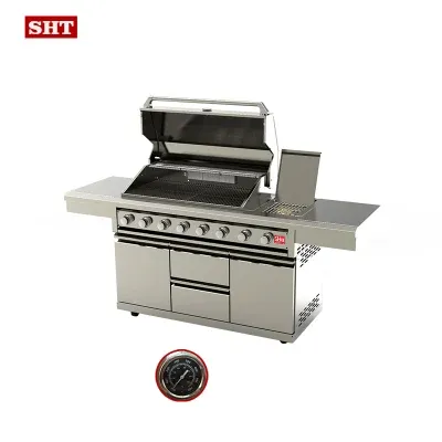 Good Quality 8 Burners Gas Barbecue Grill with Marble Countertop