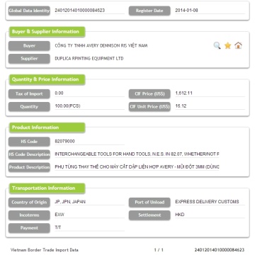 베트남 국경 무역 가져 오기 데이터