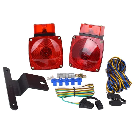 12V Camper Truck RV Boat License LED Light Lamp Kit - Red Brake/Stop/Tail/Running Squared Trailer Lights