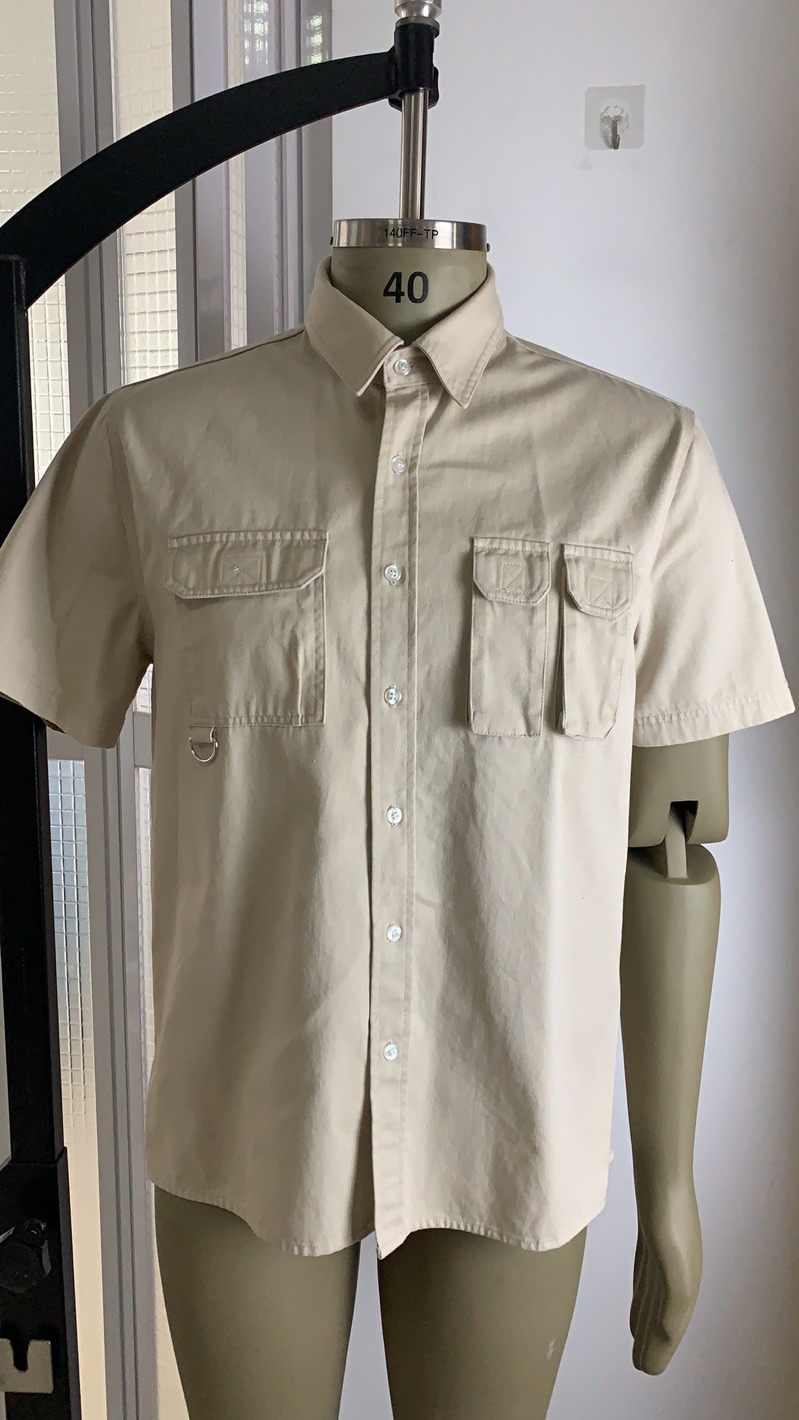 Men's Pure Cotton Double-Pocket Plain Short-Sleeved Shirt