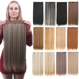 Women heat resistant fiber synthetic hair piecesone piece clip in hair Double Drawn Thick Ends Remy Clip In Hair Extension