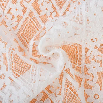 Wholesale Manufacturer's Selection: White Floral Solid Woven 45% Nylon 55% Cotton Lace Fabrics for Clothing Industry