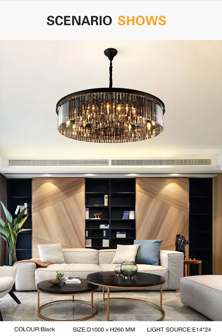 O elegante lustre de cristal de acabamento dourado europeu para interiores modernos