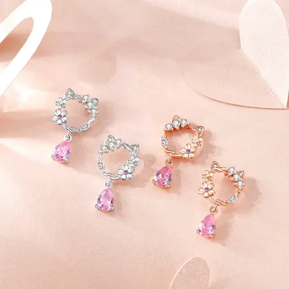 Wholesale Pink Zircon Sterling Silver Stud Earrings for Women