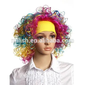 MPW-0516 Football fans sport team supporter cheering orange afro wig with headband