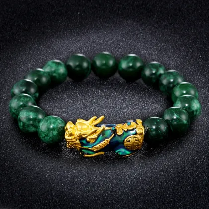 Color-Changing Green Jade Bead Pixiu Bracelet: Wholesale Offer for Enhanced Luck and Wealth in Feng Shui