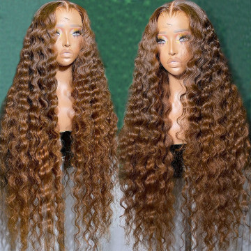 High-Quality Luxury Human Hair Wig HD 13x6 Full Lace Frontal 200 Density Deep Wave Reddish Brown