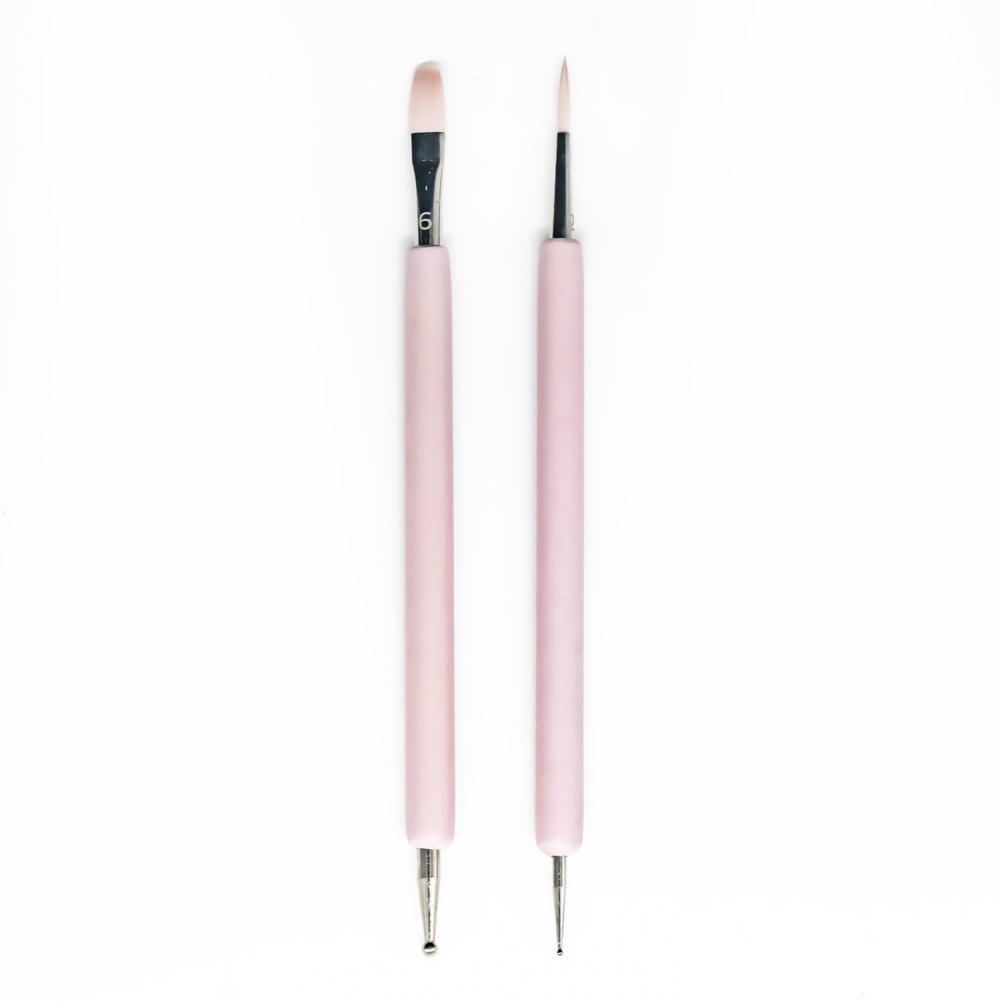 2 pcs Pink Handle Nail Brush Set