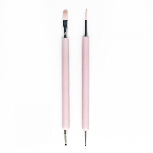 2 pcs Pink Handle Nail Brush Set