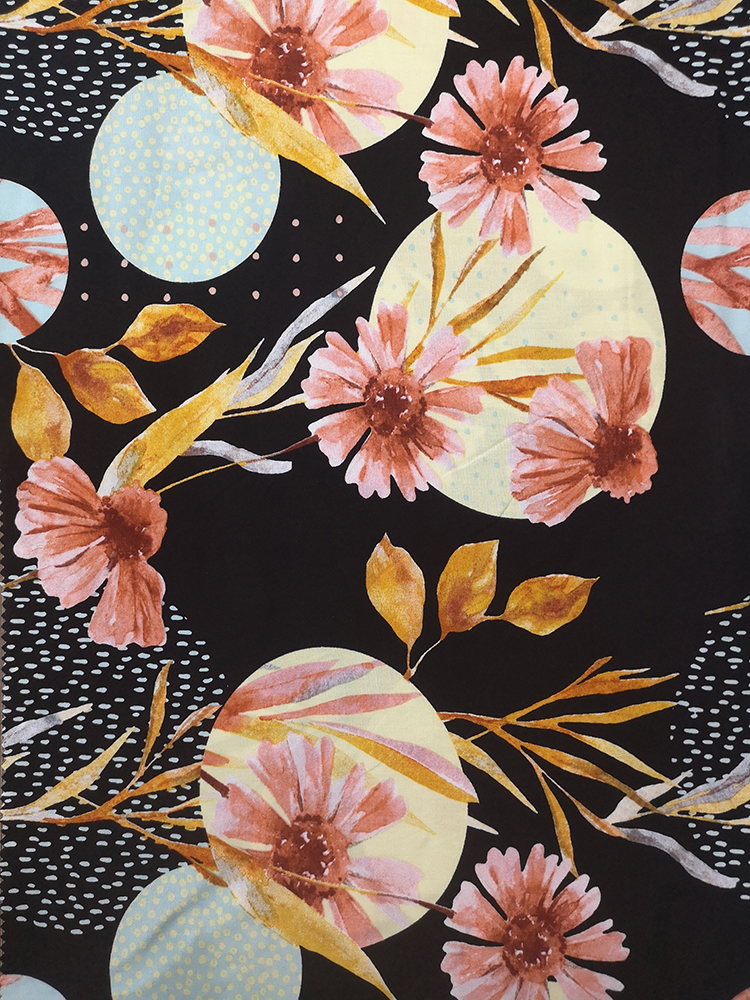 Dots Flower Rayon Challis 30S Air-jet Printing Fabric