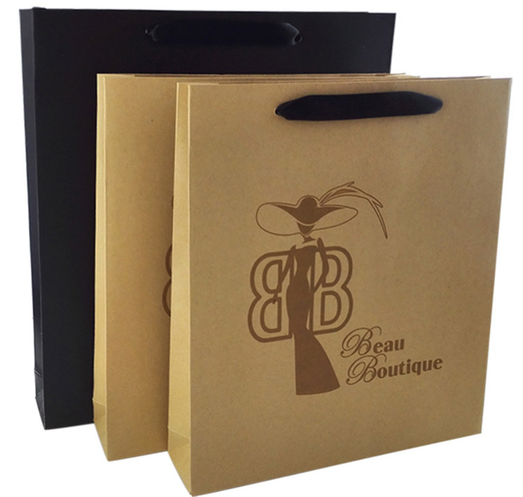  Luxury kraft gift shopping bag with black ribbon