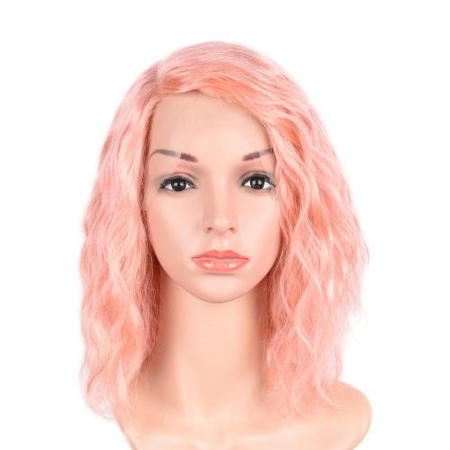 100% HUMAN HAIR PINK LACE FRONT WET N WAVY WIG
