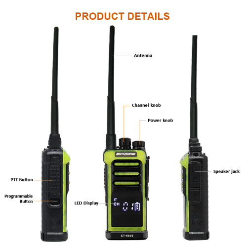 ECOME ET-650S 2 km Rango Salida Dos formas de radio 2pcs walkie talkie