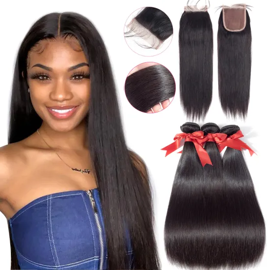 100% 12A Yong woman hair extension mink cuticle aligned raw Brazilian virgin straight human hair bundles with closure
