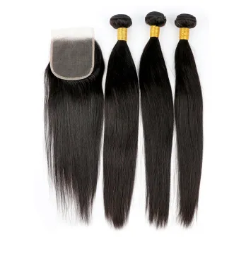 Fast Delivery Raw Unprocessed Brazilian Human Hair Bundles with closure Natural Color Large Stock straight hair closure