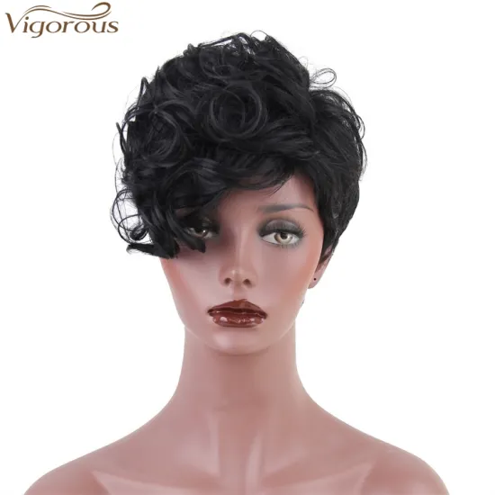 Vigorous Curly Wave Pixie Cut Wig for African American Women High Temperature Natural Black Short Synthetic Wig
