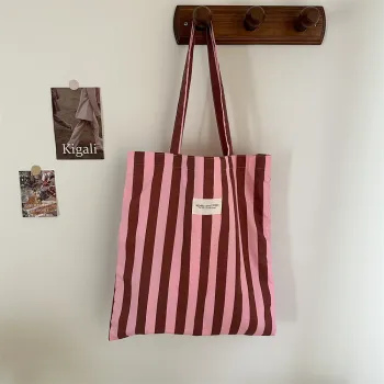 Organic Striped Canvas Cotton Bag With Custom Logo