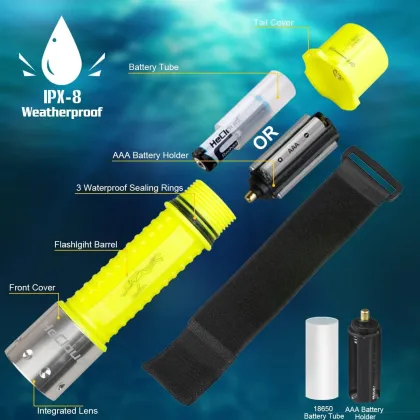 1100Lumen Diving Flashlight - Waterproof Underwater Torch for Scuba and Water Sports