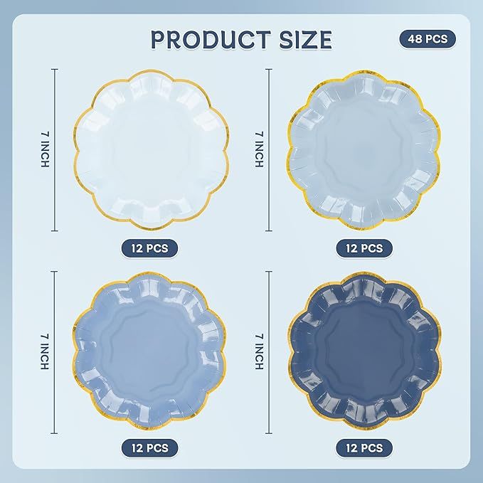 Dusty Blue 7 - inch Disposable Cake Plates, 48pcs