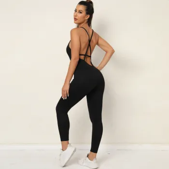Beautyshow Women's High-Quality Stretchy Backless Sports 1 Piece Fitness Jumpsuit and Yoga Active Wear