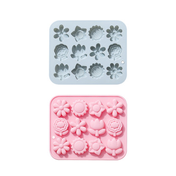 Silicone Baking Molds for Flowers, Chocolate, and Nuts - 12 Designs Including Sunflowers and Tulips for Christmas