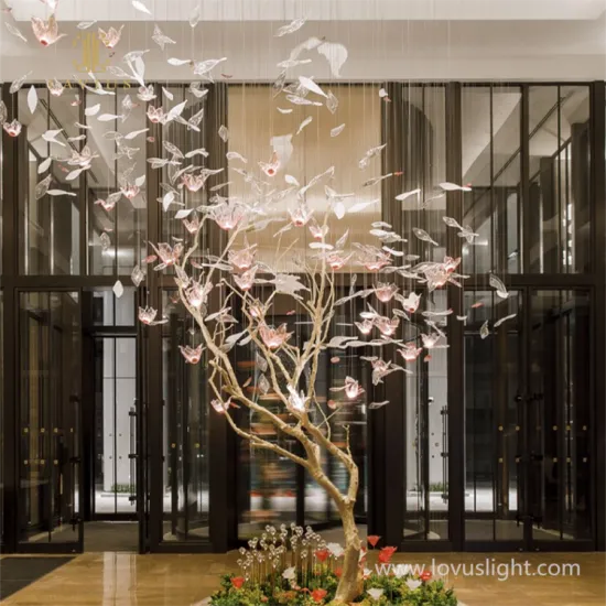 Pink Butterfly Petal Shaped Chandelier Lobby Personalized Chandelier Customized