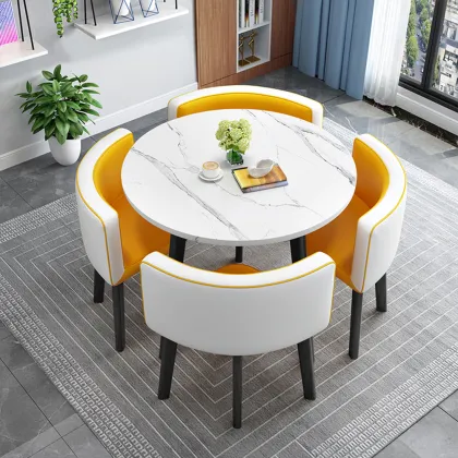 Nordic Simple Modern Rock Slab Round Dining Table Set