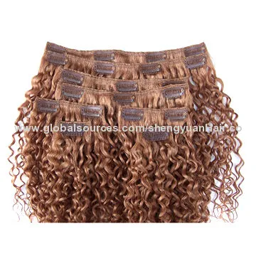Human hair clip-on hair extension, kinky and curl