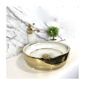 West Mid East Hot Sale Round Porzellanarbeitsplatte Elektroplate Gold Silber Waschbecken