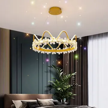 Nordic Pink or Gold Children's Room Crown Hanging Pendant Light - LED Lamp for Kids Chandelier
