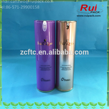 High qiality! 120ml cylindrical gold/purple acrylic airless bottles, two layers round acrylic airless bottles for cosmetic