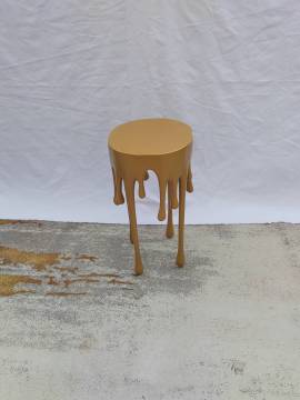 Modern Fiberglass Gold Metallic Drip End Side Table