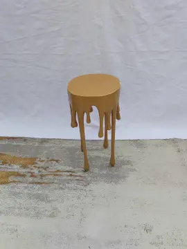 Modern Fiberglass Gold Metallic Drip End Side Table