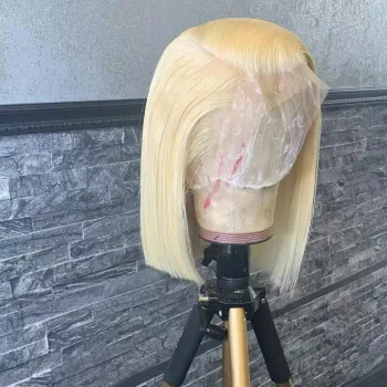 Wholesale Peruvian Cheap Price Hd Lace 8Inch Water Wave Blonde 613 Colored Human Hair Lace Front Short Bob Wig