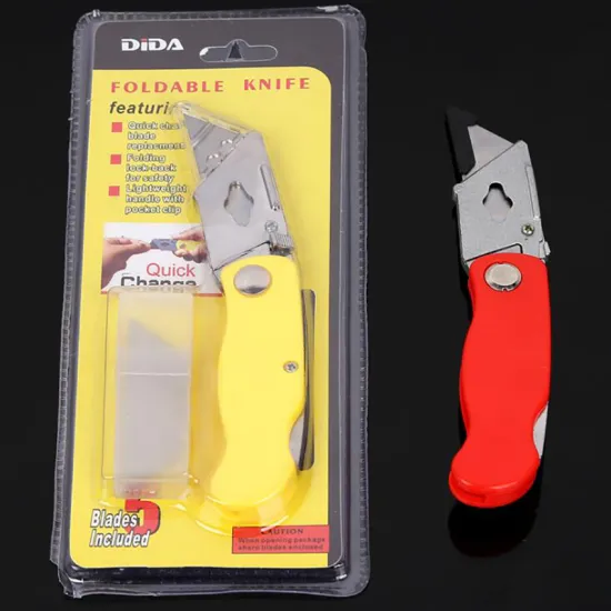 High Carbon Steel Folding Utility Knife with 5 Sharp Blades, Stationery Utility Knife Woodworking Outdoor Camping Hiking Knife