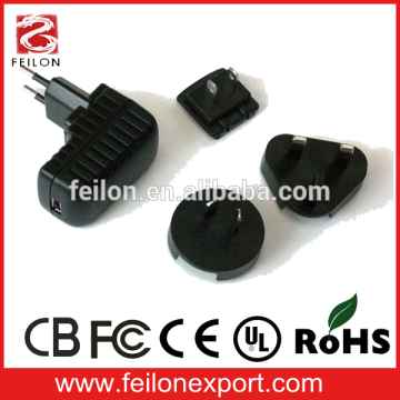interchangeable ac/dc power adapter 12v 0.5w series with UK EU AU and US plugs available